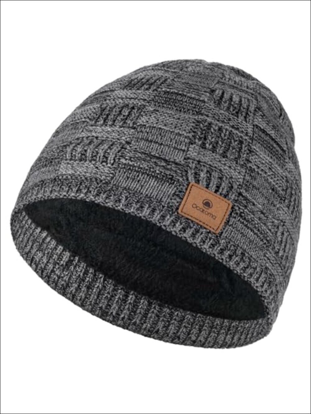 Fleece Lined Cuffless Knit Beanie Warm Winter Hat Men One Size